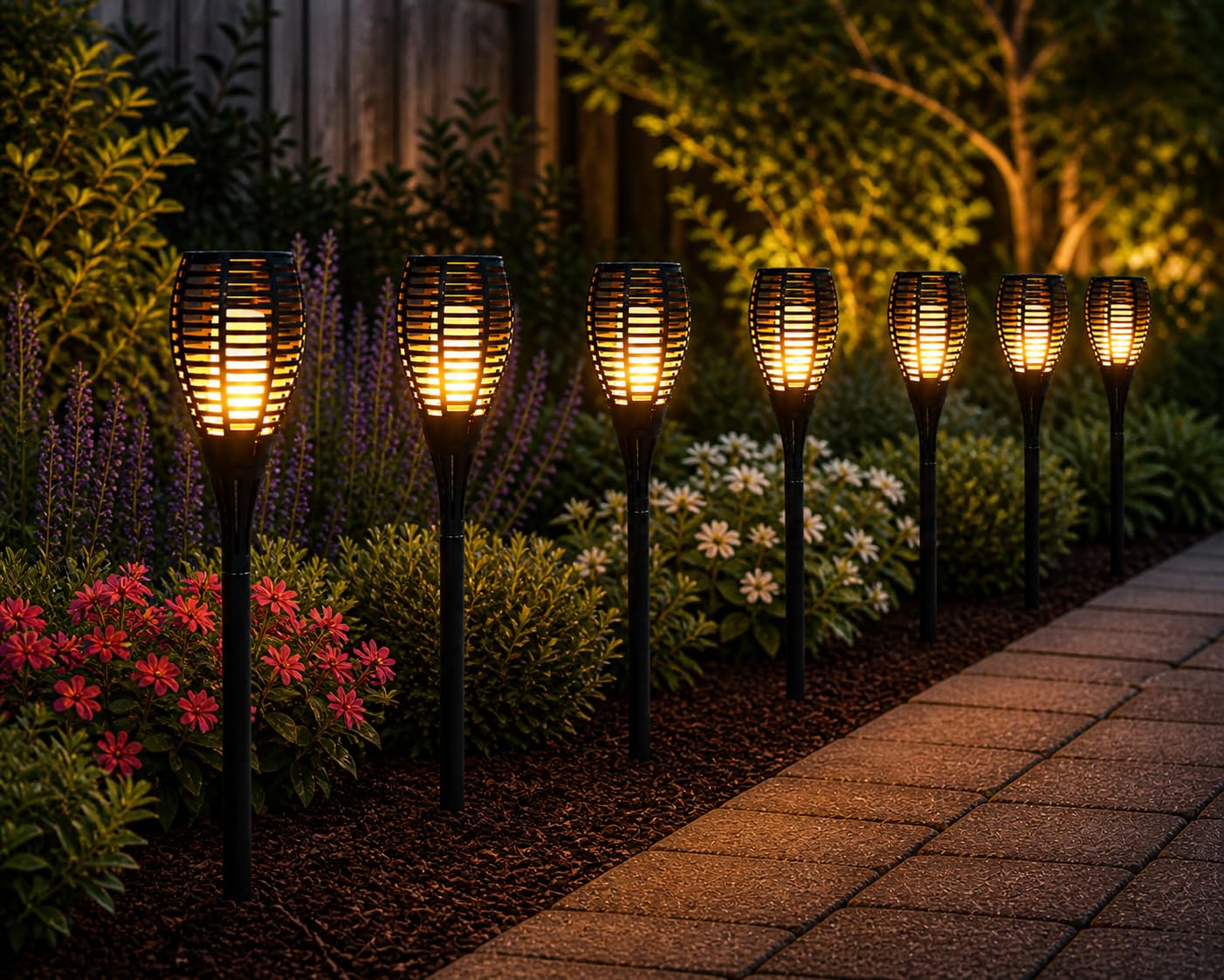 Garden Mile Black Set Of 10 Solar Led Flaming Stake Light Garden Torch Lights With Realistic Flame Effect Waterproof Garden Lamp Stakes For Outdoor Yard Pathway Flame Effect Stake Light