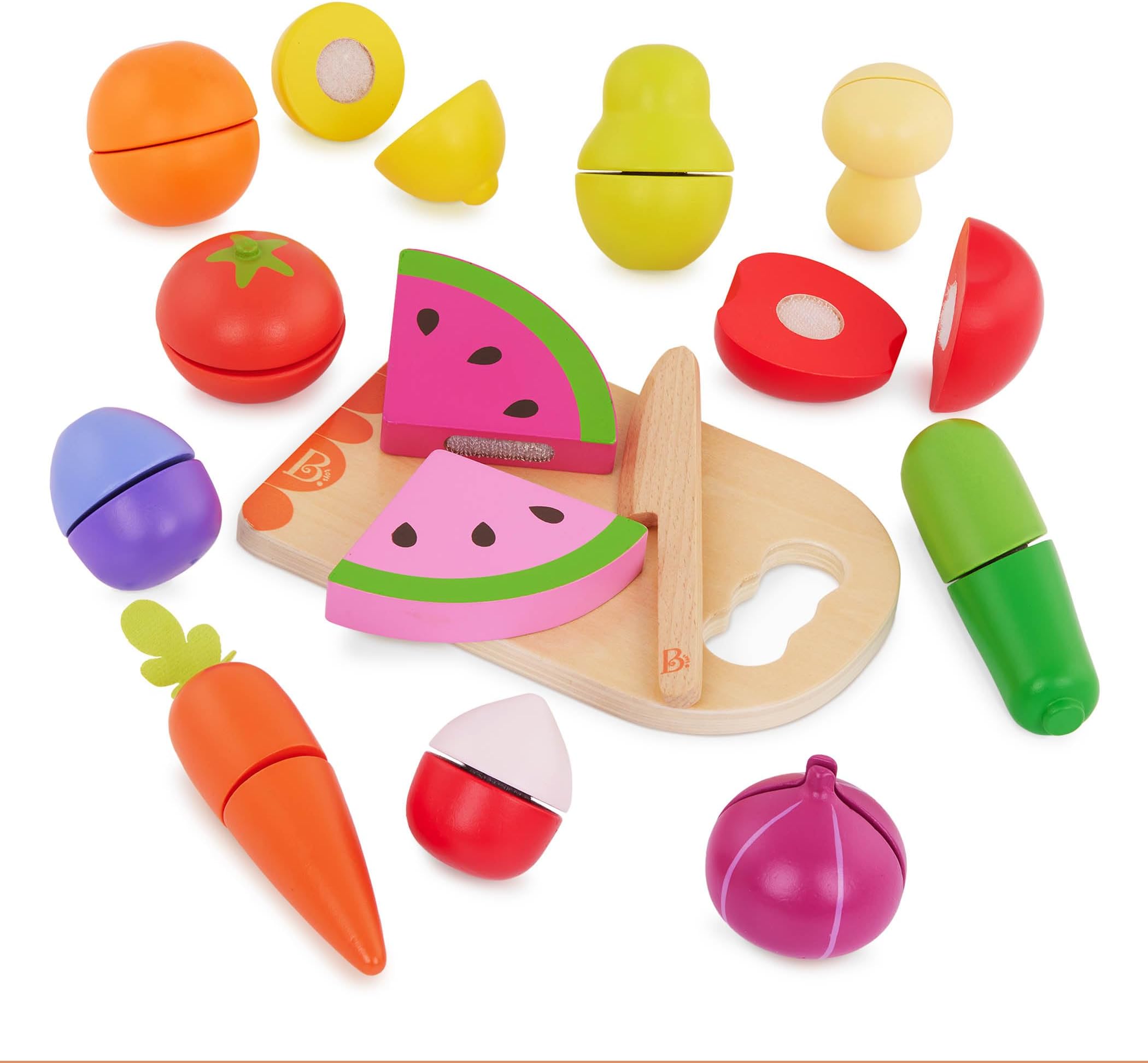 B. toys Wooden Play Food Chop 'n' Play Fruits & Veggies Set, Wood Toys