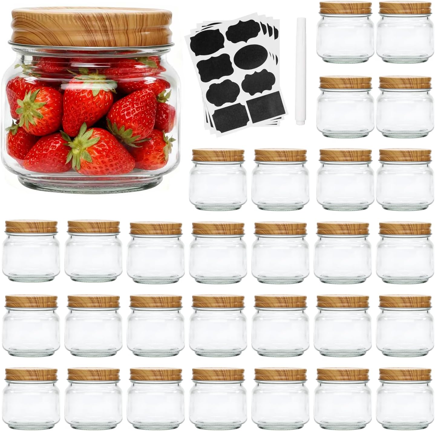 Accguan Mason Jars, glass jar 8OZ With Regular Lids(Wood Grain Iron Lid), Ideal for Jam, Honey, Wedding Favors, Shower Favors, 30 PACK Wood Grain Iron Lid-30pack