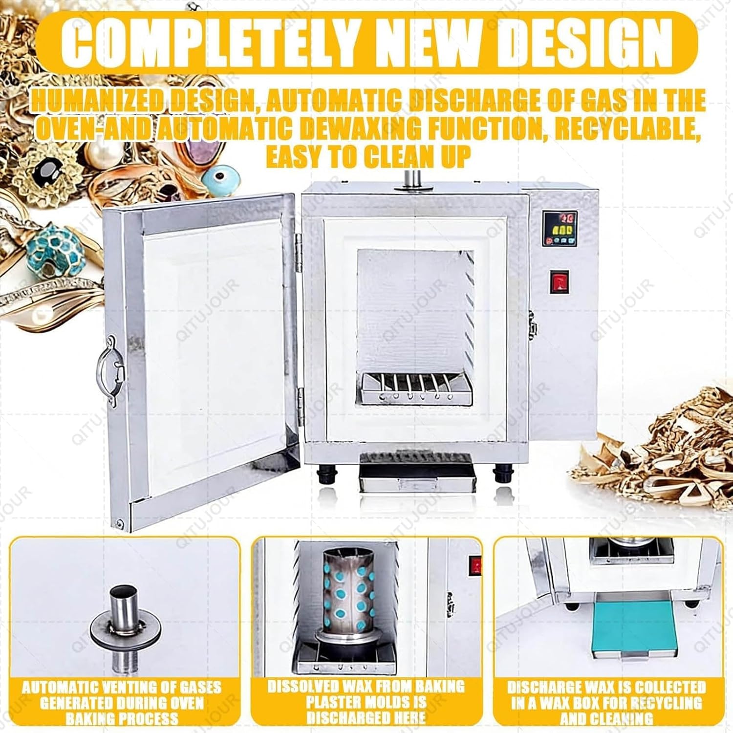 1500W Enclosed Muffle Furnace, Electric Burnout Oven Kiln with 800/900℃ Temperature Control for Metal Melting, Ceramic Sintering, Heat Treatment & Lab Industrial Heating(4-Stage Heat)