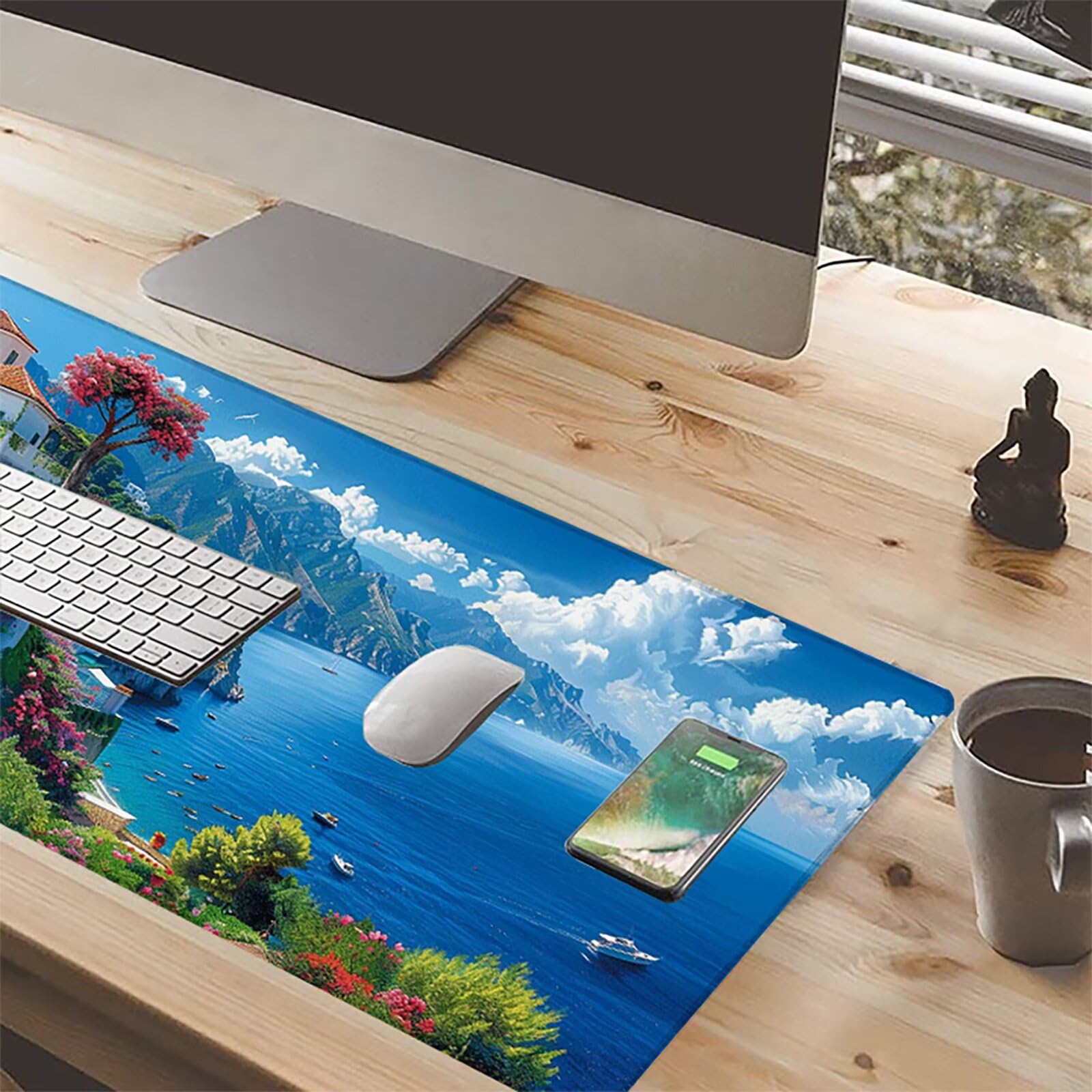 Paisaje Alfombrilla Ratón Gaming XXL 1500x800 mm, Alfombrilla Gaming Azul Mousepad con Base de Goma Antideslizante, Impermeable Desk Mat para Teclado y Raton, Accesorios Gaming, Regalos de Hombre 5-B