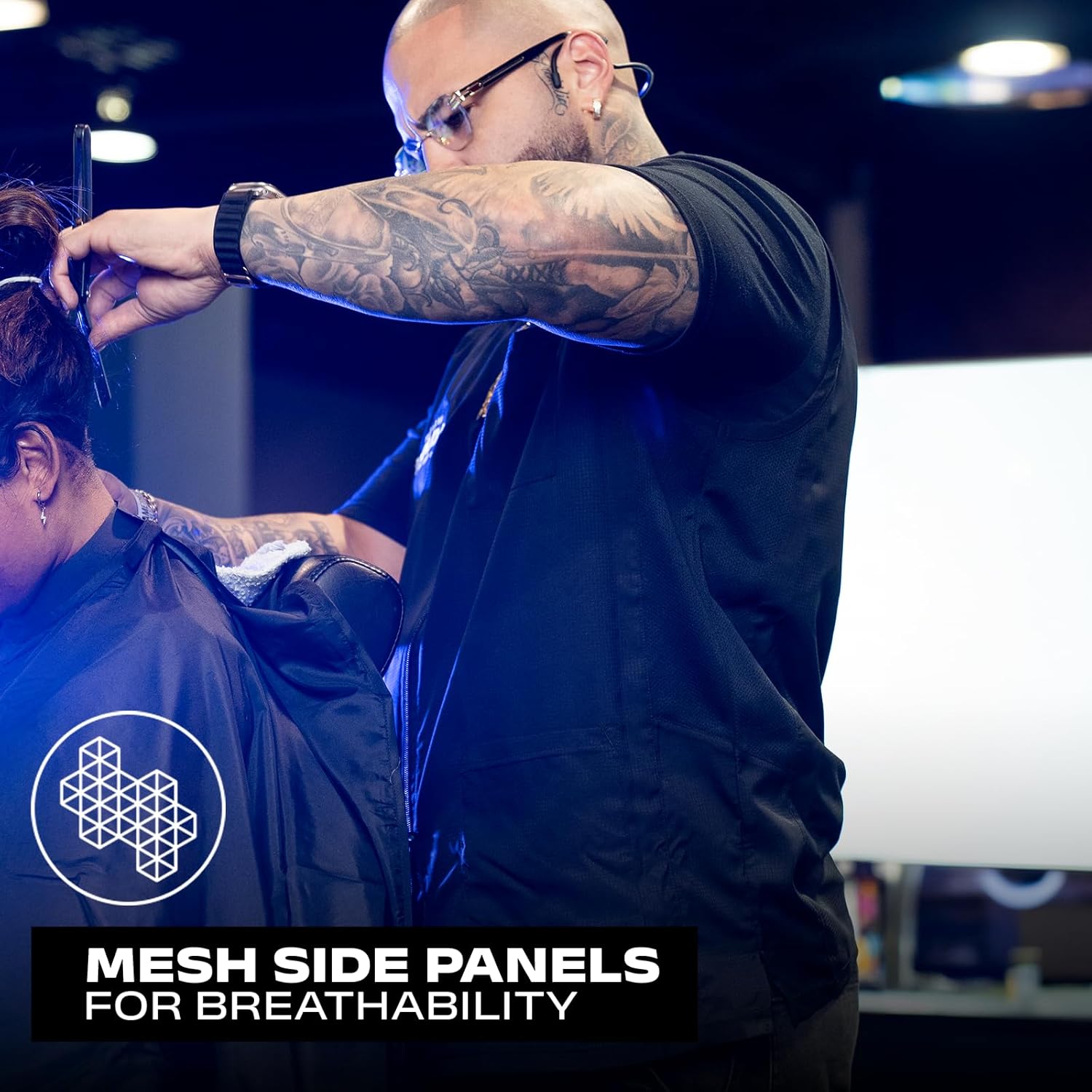 Barber Strong Barber Jacket Jacket, Men's Black, Hair Repellent, Lightweight and Breathable Vented Side Panels, Features Easy Hair Removal and 2-Way Zipper Closure, L - Image 4