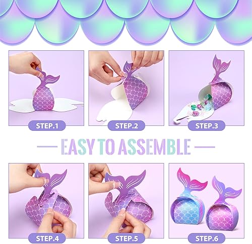 Miniatura 3 de Laumoi 36 cajas de dulces de sirena, cajas de regalo de cola de sirena, cajas de fiesta de sirena, bolsas de regalo de fiesta de sirena, bolsas de
