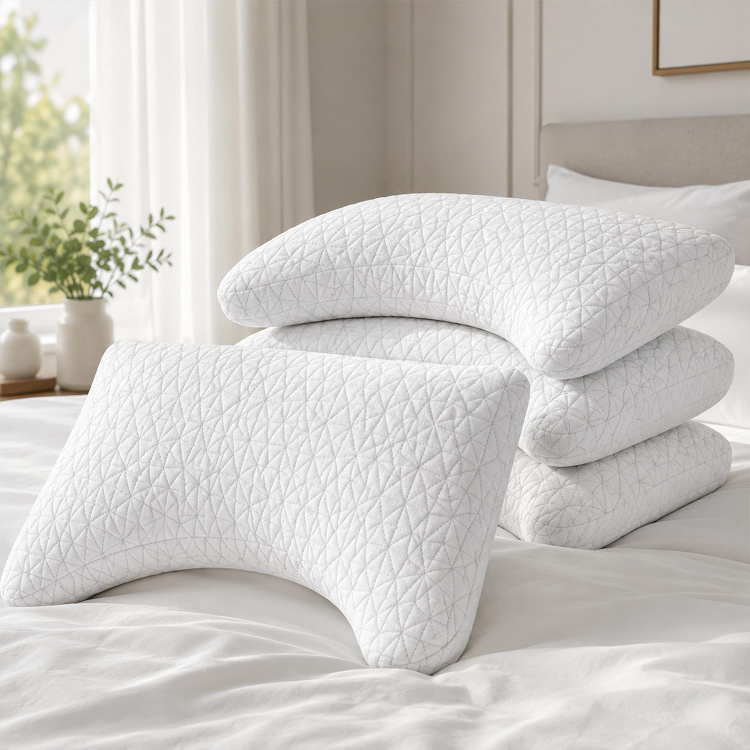 AYKA Premium Microfiber Pillow for Sleeping | Super Soft & Fluffy Bed Pillow | 100% Virgin Microfiber Filling | Hypoallergenic, Breathable | Ideal for All Sleeping Positions 20x27 | White | Set of 4