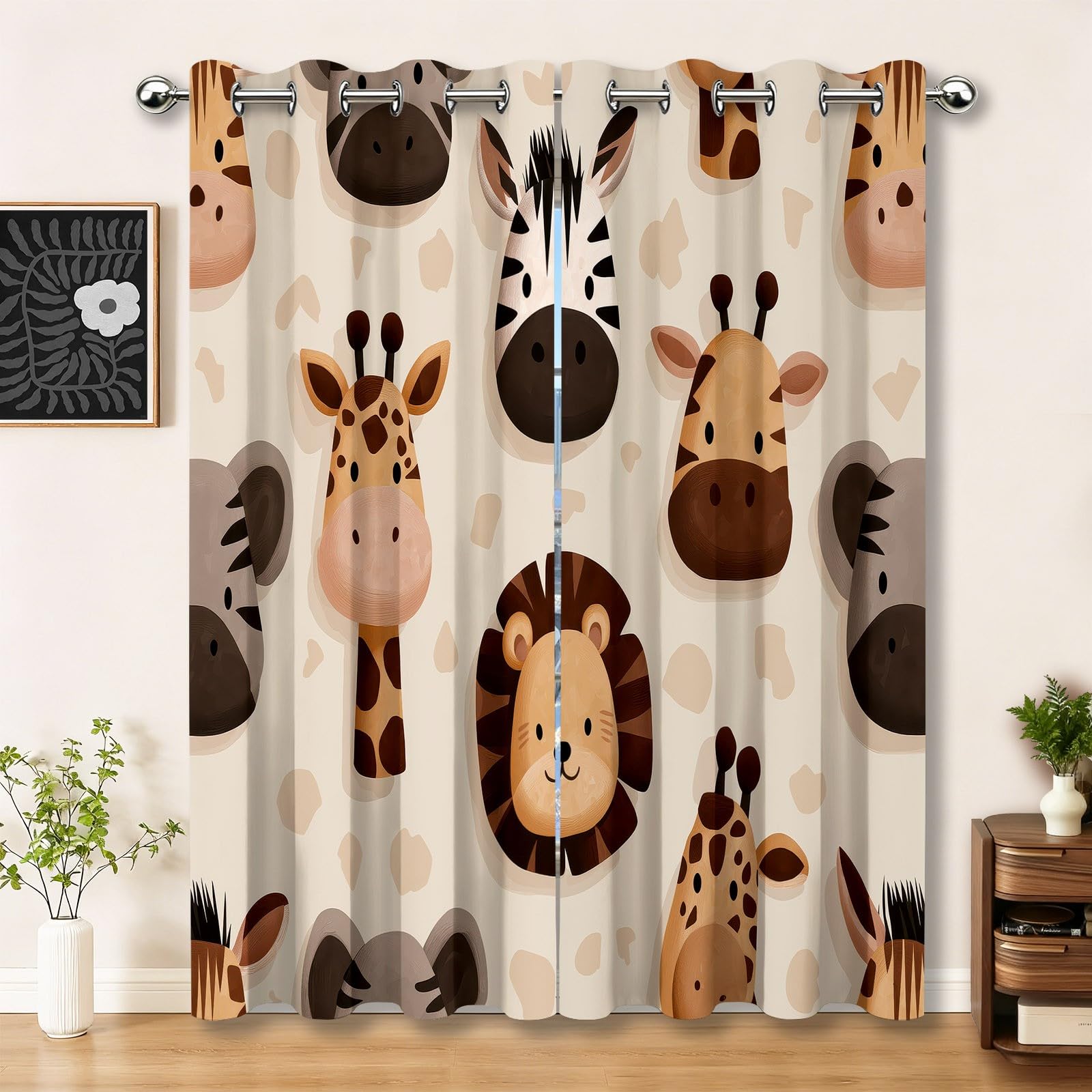 Dziecięca kreskówka zwierzęta, śliczna zasłona - do sypialni, salonu, zasłony zaciemniające, wys. 215 x szer. 100 cm (2 sztuki) (2 sztuki) zasłony zaciemniające na przelotkach, okno, dekoracyjna