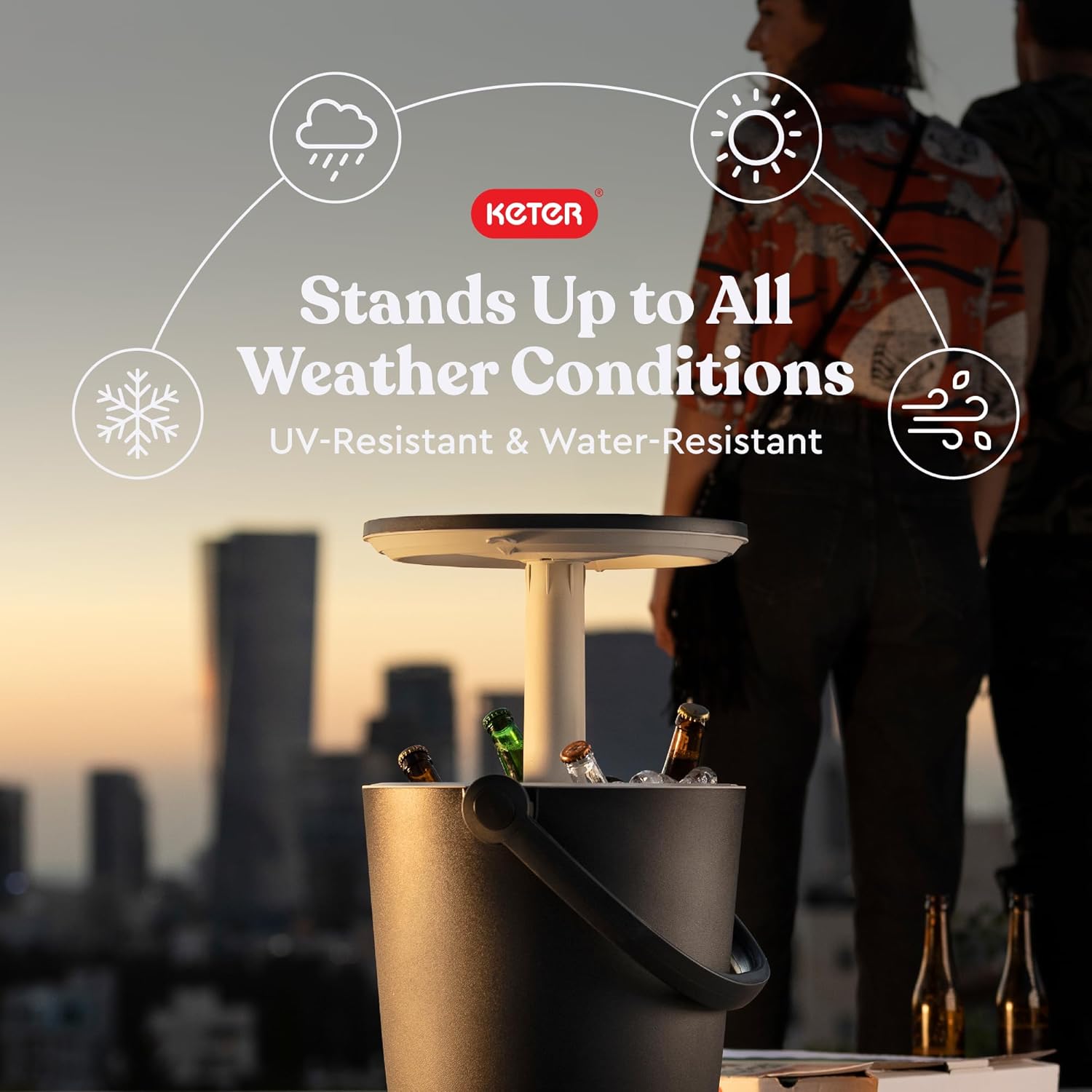 Keter Go Bar 4.2 Gallon Portable Beer and Wine Cooler with Handle and Pop Up Outdoor Table Perfect for Your Patio, Picnic, and Beach Accessories, Graphite