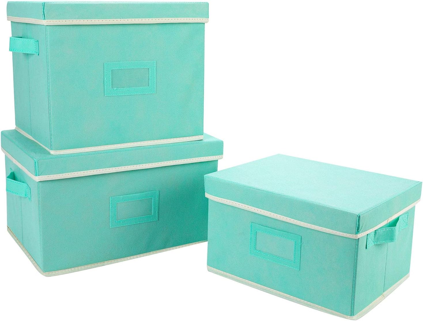 TQVAI Folding Storage Bins Closet Clothes Cubes with Lids and Label Sheet Holder Stackable Shelves Basket with Dual Handle - Mint Green