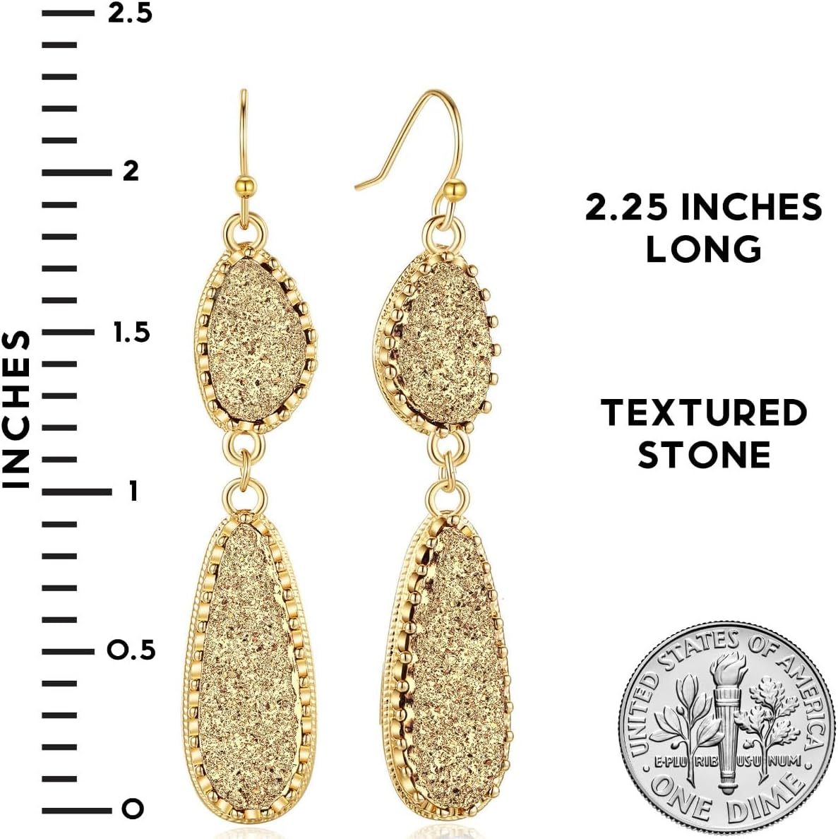 Simulated Druzy Dangle Earrings for Women - Gold, Silver, or Rose Gold Tone Boho Earrings for Women