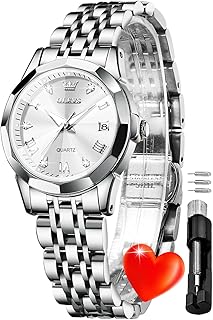 OLEVS Women Analog Quartz Watch Silver Stainless Steel Two Tone Fashion Ladies Waterproof Luminous Date Day Wrist Watches