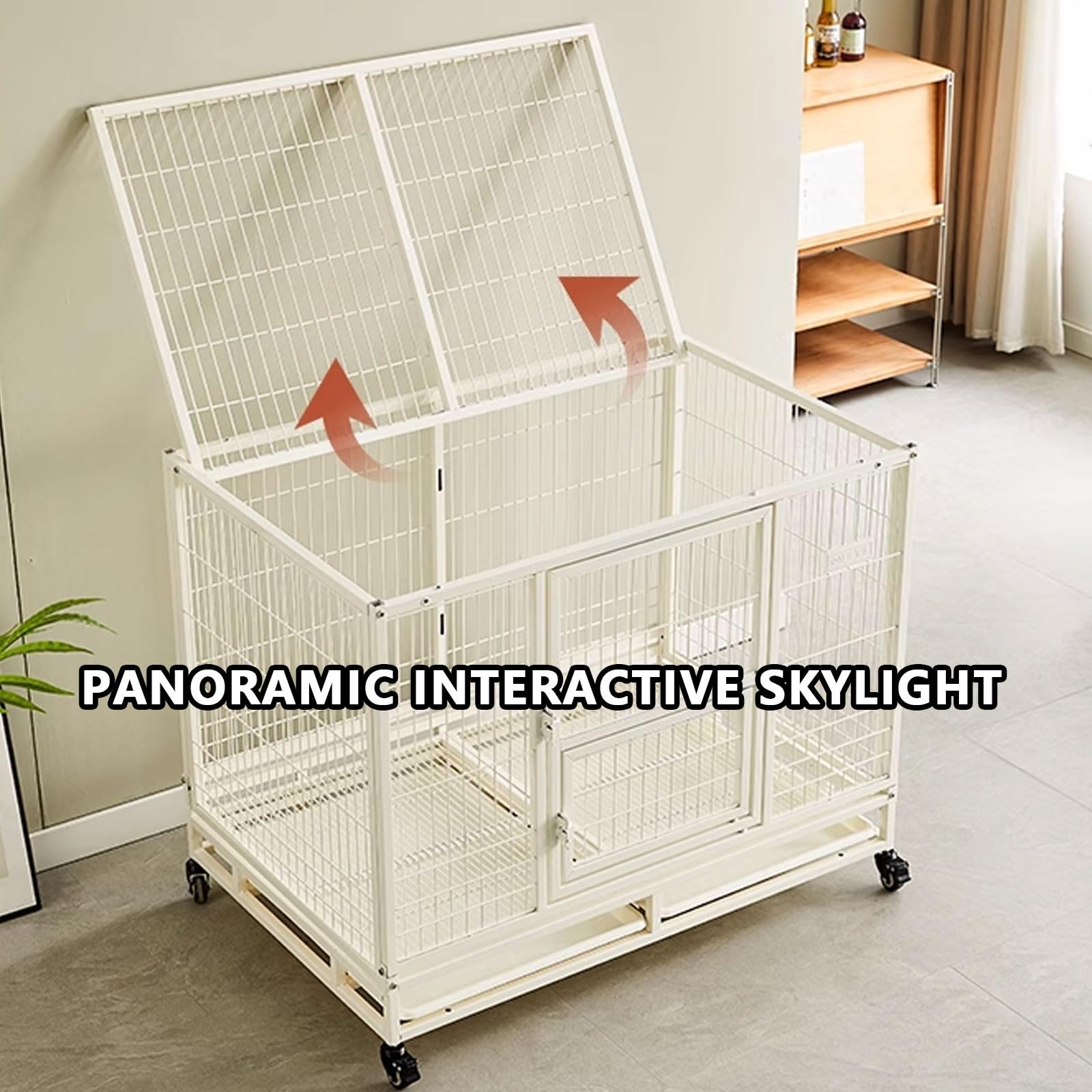 Gabbia Cane Trasportino Cane Gabbia for Cani Da Interno Portatile Tubi Zincati Pieghevole for Riporre Gli Oggetti Con Bloccabili Doppia Porta E Serrature Robuste(White,110 * 72 * 90cm)