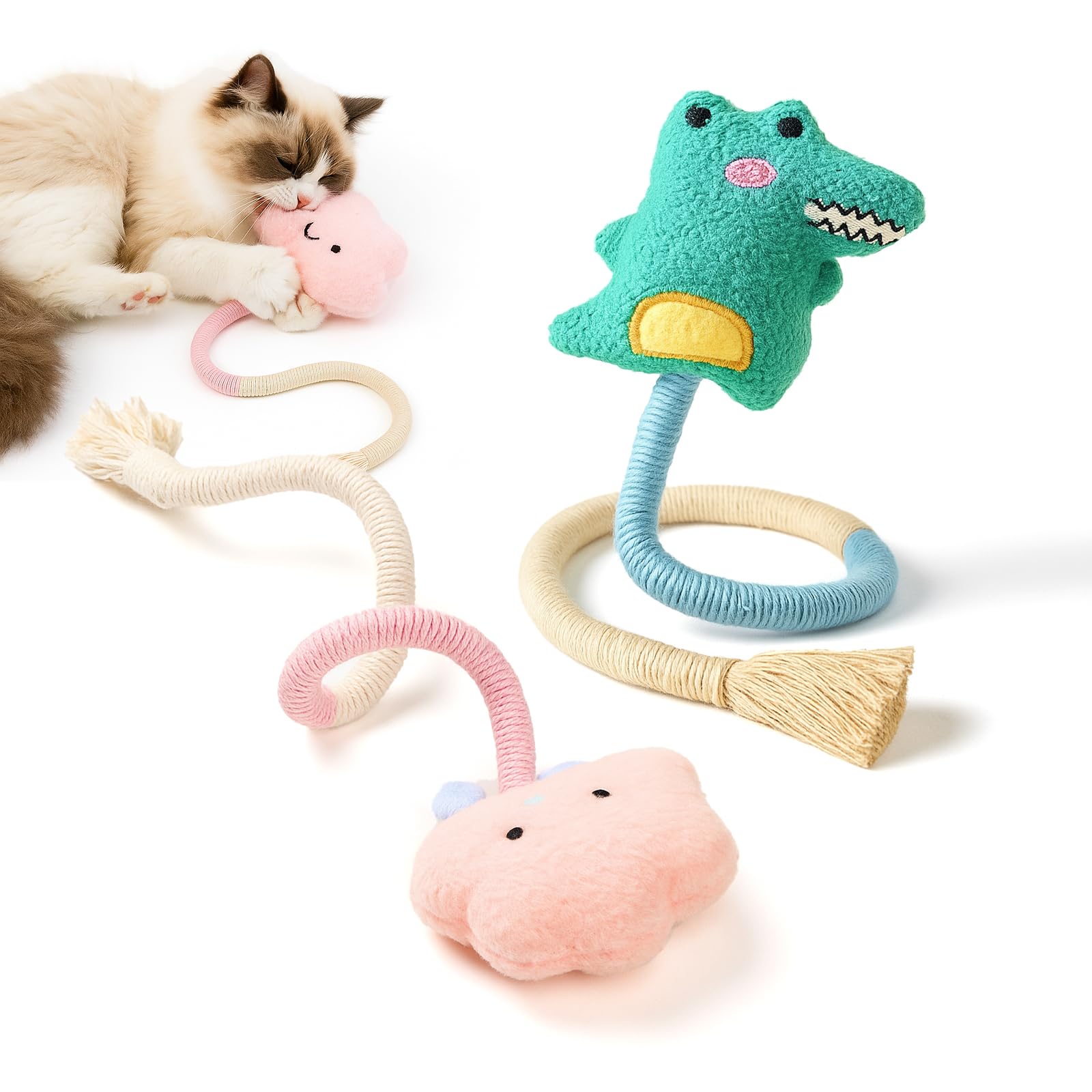 Kingtree Cat Rope Toys, 2 Pack Cat Toy Chew Ropes Without Wire, Bite Resistant Catnip Rope Toys for Indoor Cats Teeth Cleaning and Interactive Play