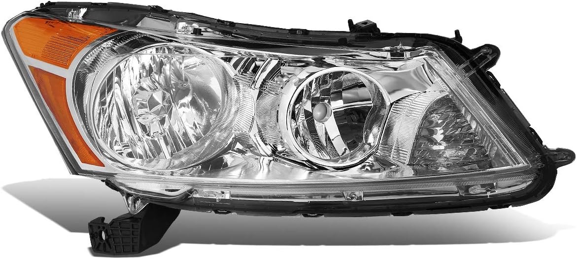 Auto Dynasty Headlights Assembly Compatible with 2008-2012 Honda Accord Sedan, Passenger Right Side Halogen Headlamps Replacement, OE Style HO2503130, Chrome Housing Amber Corner