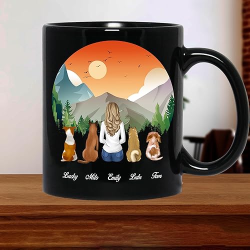 Miniatura 4 de Taza personalizada de perro (niña, 4 perros), taza personalizada de 11 onzas y 15 onzas con avatares, nombres, razas de perros, taza de mamá de