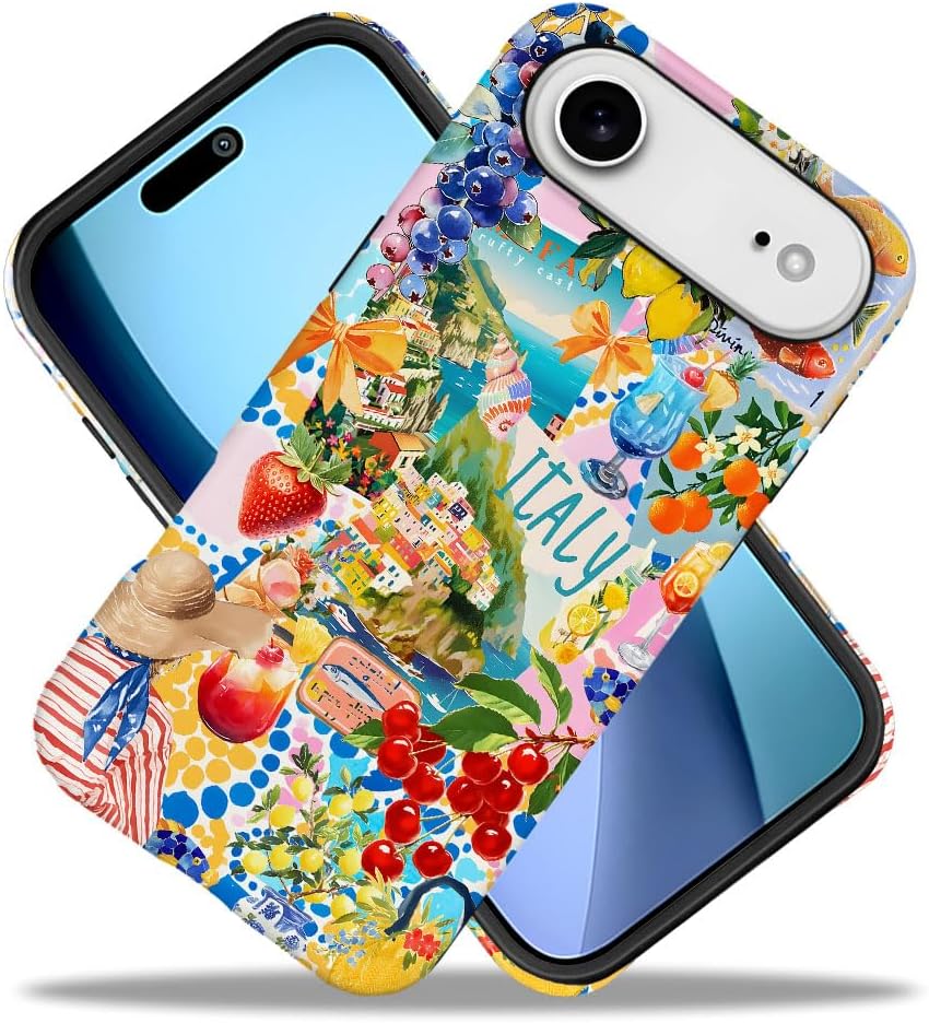 Case Compatible with iPhone 17 Air,Hybrid 2-Layer Hard Shell,Shockproof Soft for Girl Women,Collage Fruits Beach Colorful Polka Dot image 3