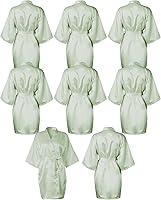 Patelai Bridesmaids Satin Kimono Robes Bulk Set of 8 - Short Silk-Like Robes for Wedding Bridal Party Getting Ready Outfits