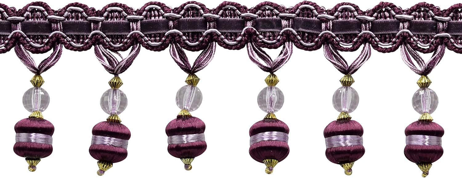 3" (7.5cm) Long Noblesse Collection Beaded Tassel Fringe Trim (BFH3), Olive Garden Green Multicolor #010 (Yellow Green, Sage Green, Olive Green, Off White) 5 Yards (15 ft/4.5m)