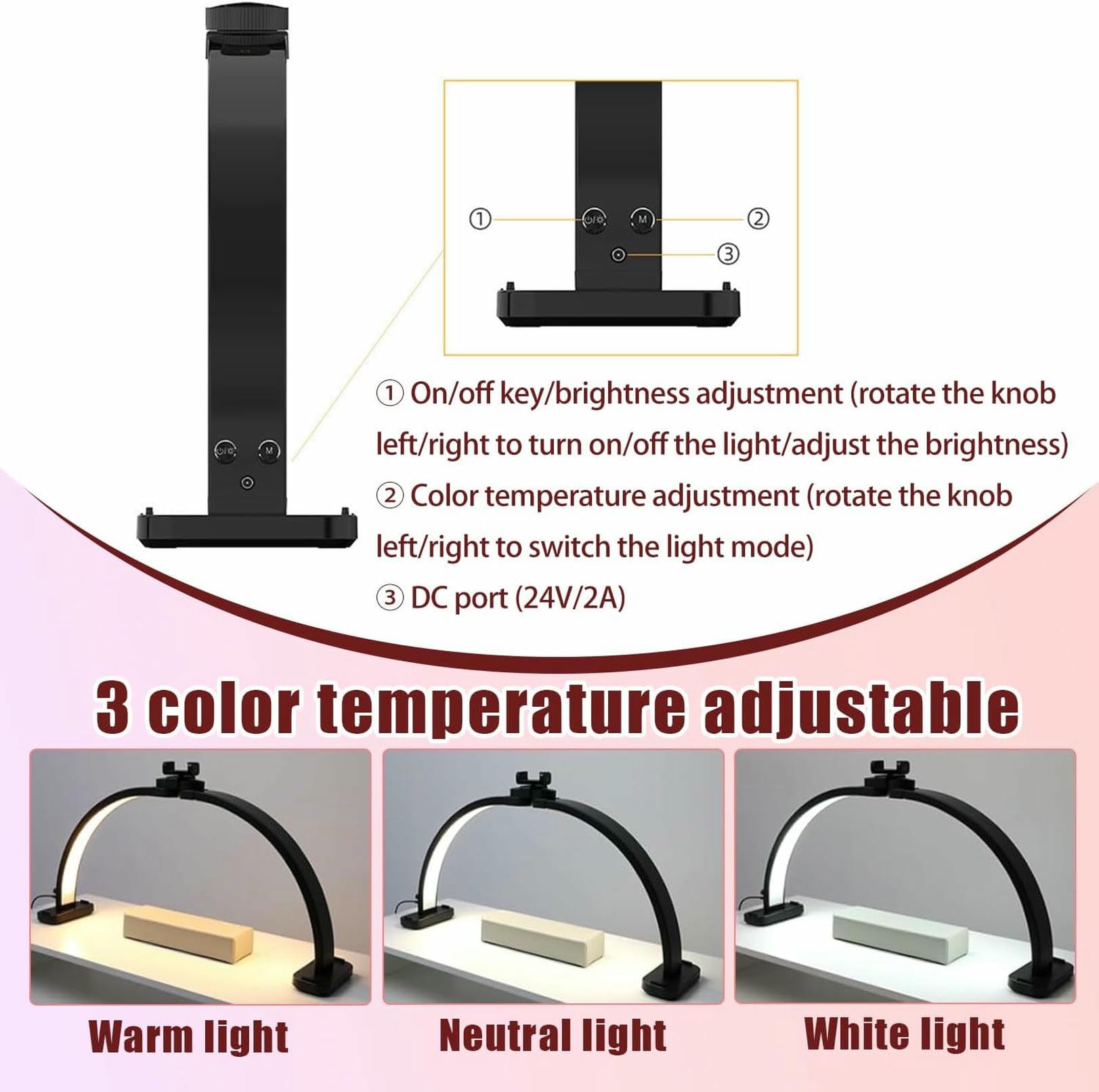 31 Zoll faltbares Halbmondlicht, professionelles Halbmondlicht für Nageltisch, LED-Bogen-Nageltechnik-Tischlampe mit Halterung