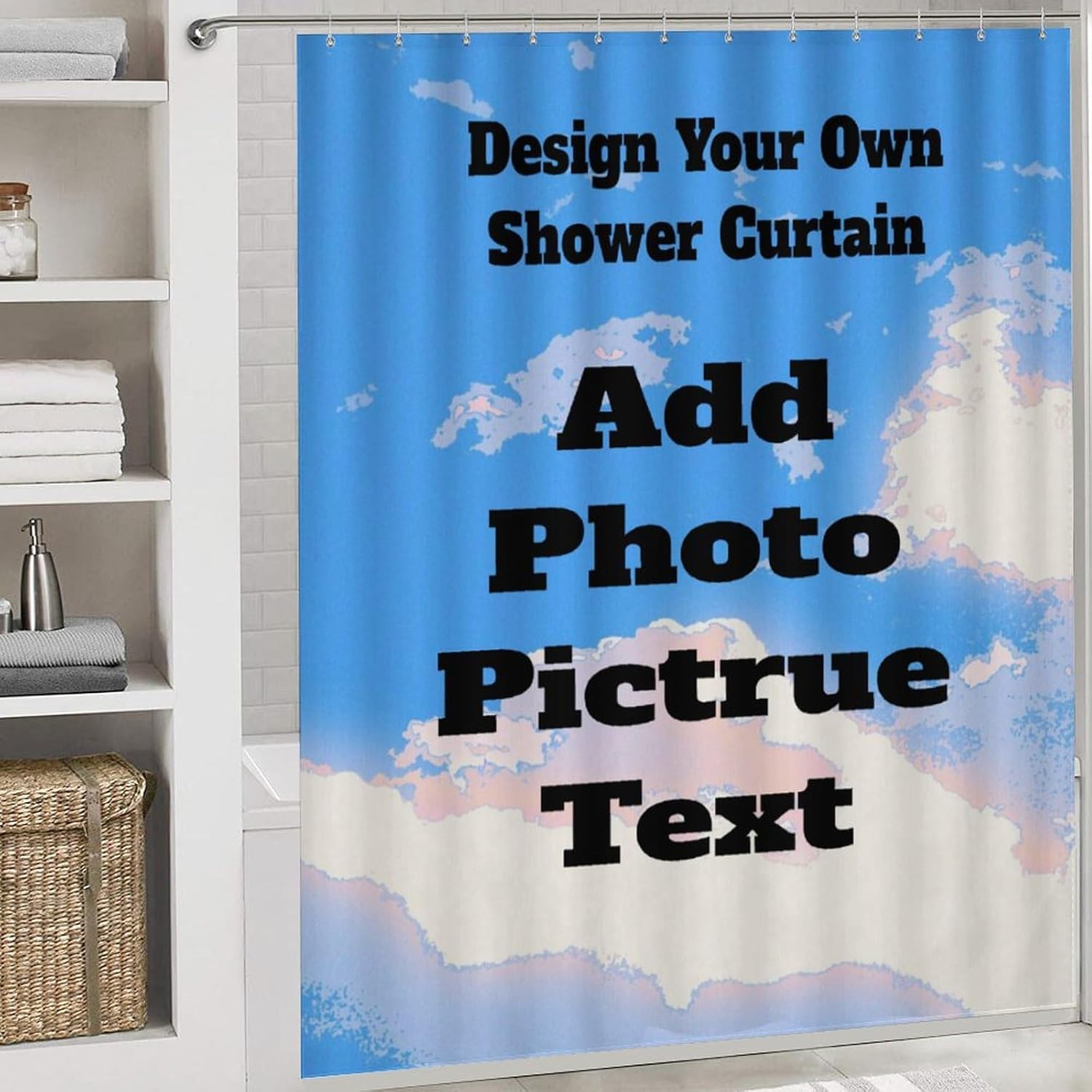 Custom Shower Curtain Sets Personalized Bathroom Mat Design Your Own Toilet Lid Cover and U-Shaped Rug Add Photo/Image/Text Bath Products 4 PCS Suit Waterproof Washable