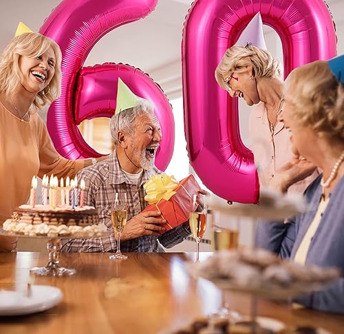 Miniatura 4 de Globos gigantes de color rosa intenso con el número 60, 40 pulgadas Jumbo número 60, globos grandes de aluminio de Mylar para niñas y mujeres,