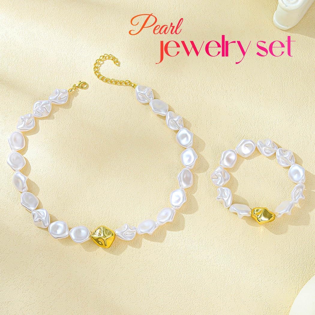 CLOACE Chunky Pearl Choker Necklace Set Gold Beaded Punk Necklaces Jewelry Accessories for Women - Image 2