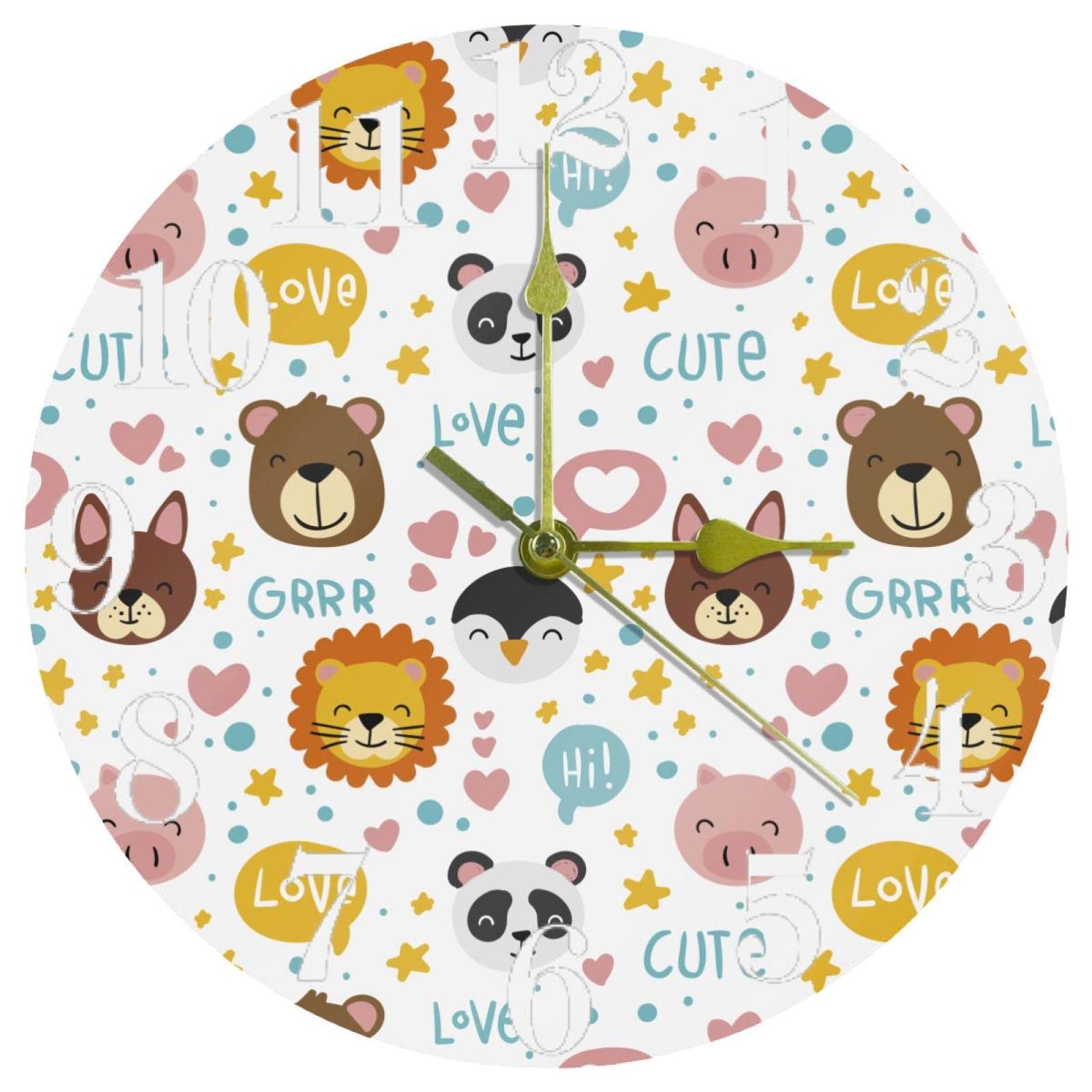 Horloge de maison et cuisine ronde design animaux dessin animé montre murale pour école