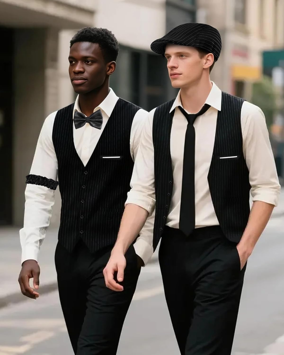 1920s Mens Costume, Roaring 20s Costumes for Men 1920s Mens Outfit with Walking Cane Vest Hat 1920 Mens Accessories