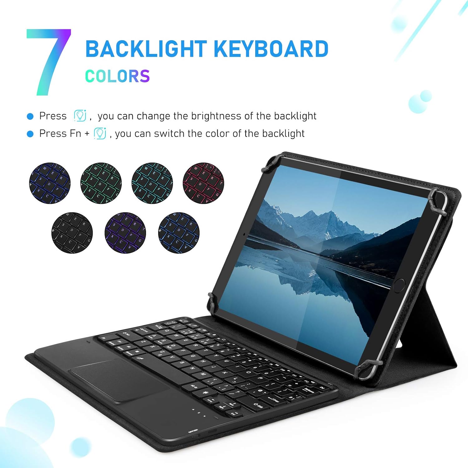 Backlit Touchpad Keyboard Case for Tablet from 9 to 11 inch, Cover with