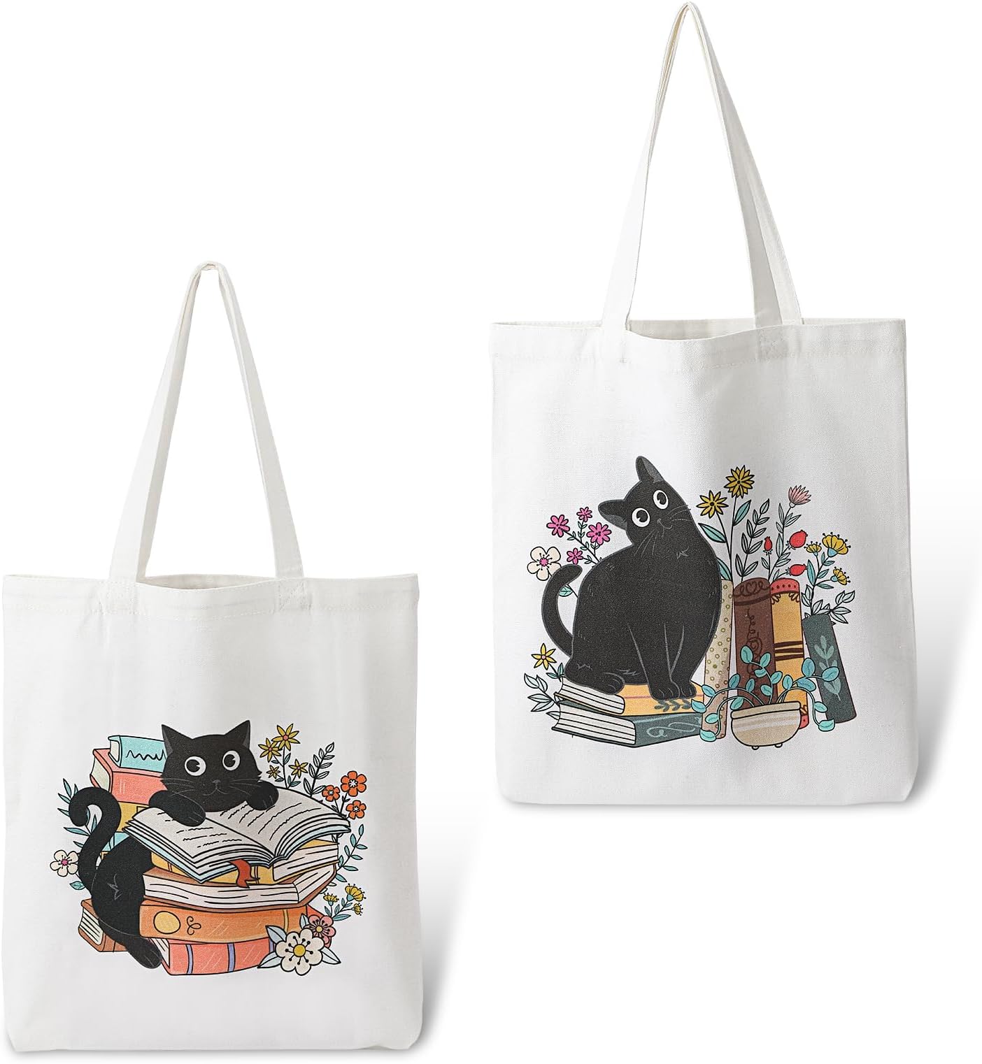 ViEinkaufen2 Pcs Cat Tote Bags with Inner Pocket Gifts for Cat Lover Canvas Shopping Bag for Women Girls Birthday Gifts for Mum Auntie Wife Sister Daughter Friends Teacher