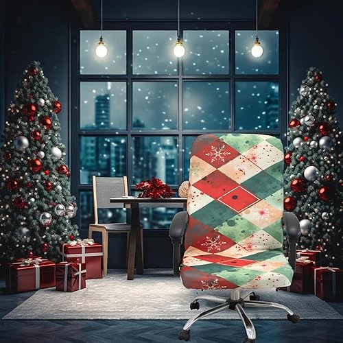Miniatura 10 de Funda para silla de oficina de Navidad, universal, extraíble, lavable, antipolvo, con estampado de bastón de caramelo, reno, manoplas, diseño de