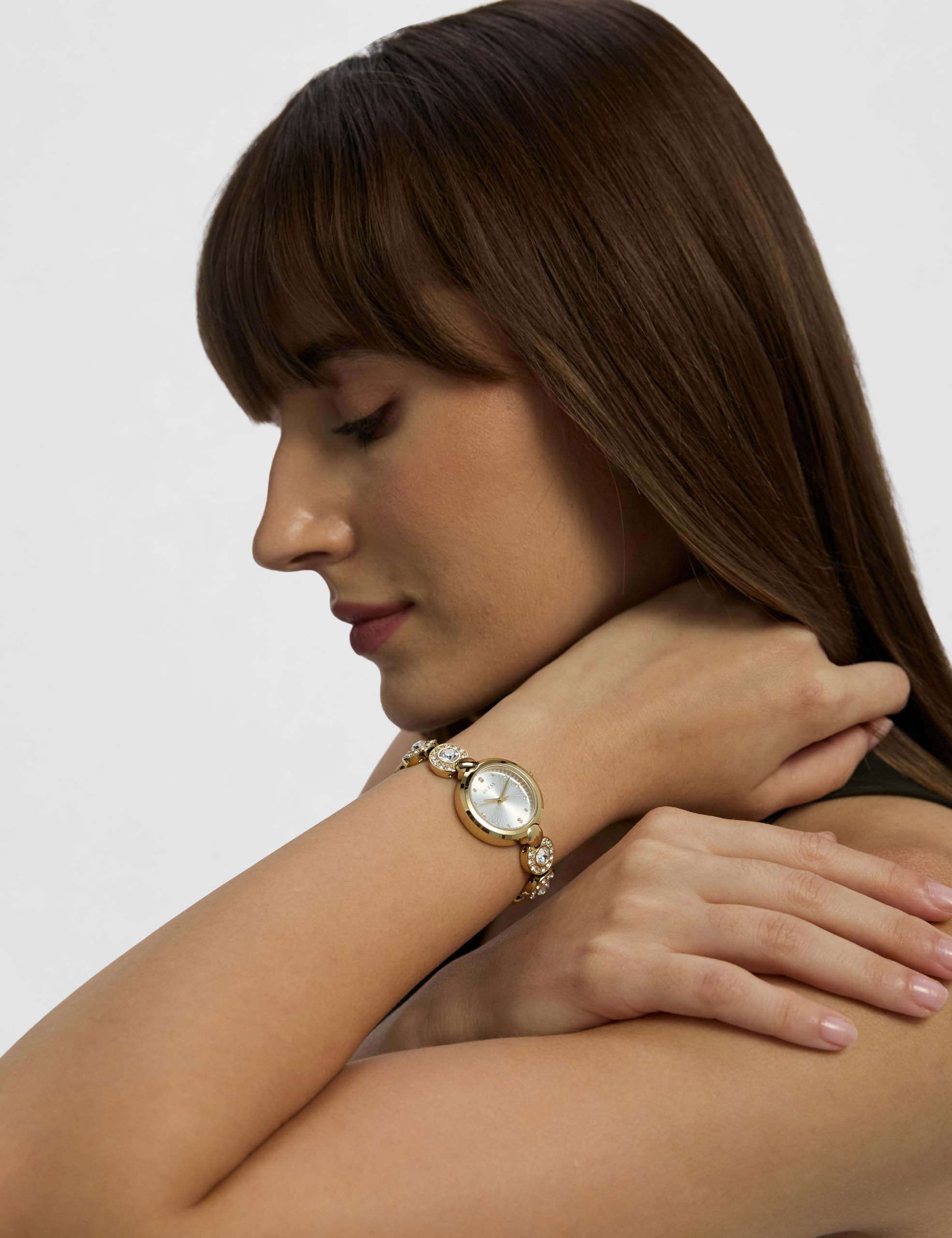 GUESS Watches Ladies Stardom Reloj para Mujer Analógico de Cuarzo con Brazalete de Acero Inoxidable bañado en Oro GW0757L2
