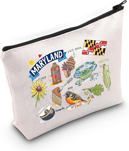 PWHAOO Maryland State Souvenirs Gift Maryland Bolsa de maquillaje Maryland Bolsa de cosméticos para el hogar Maryland Regalo de turismo Maryland