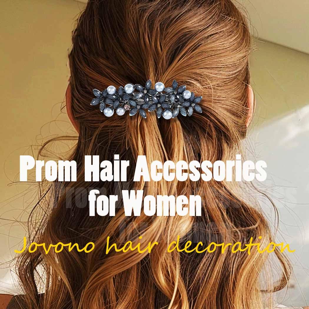 Jovono Flower Hair Clips Black Rhinestone Hair Barrettes Accessories for Women(2PCS) (Black+Pink) - Image 2