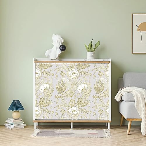 Miniatura 5 de Blooming Wall Lotus Lily Damasks - Papel tapiz para despegar y pegar (17.7 x 394 pulgadas, dorado metálico)