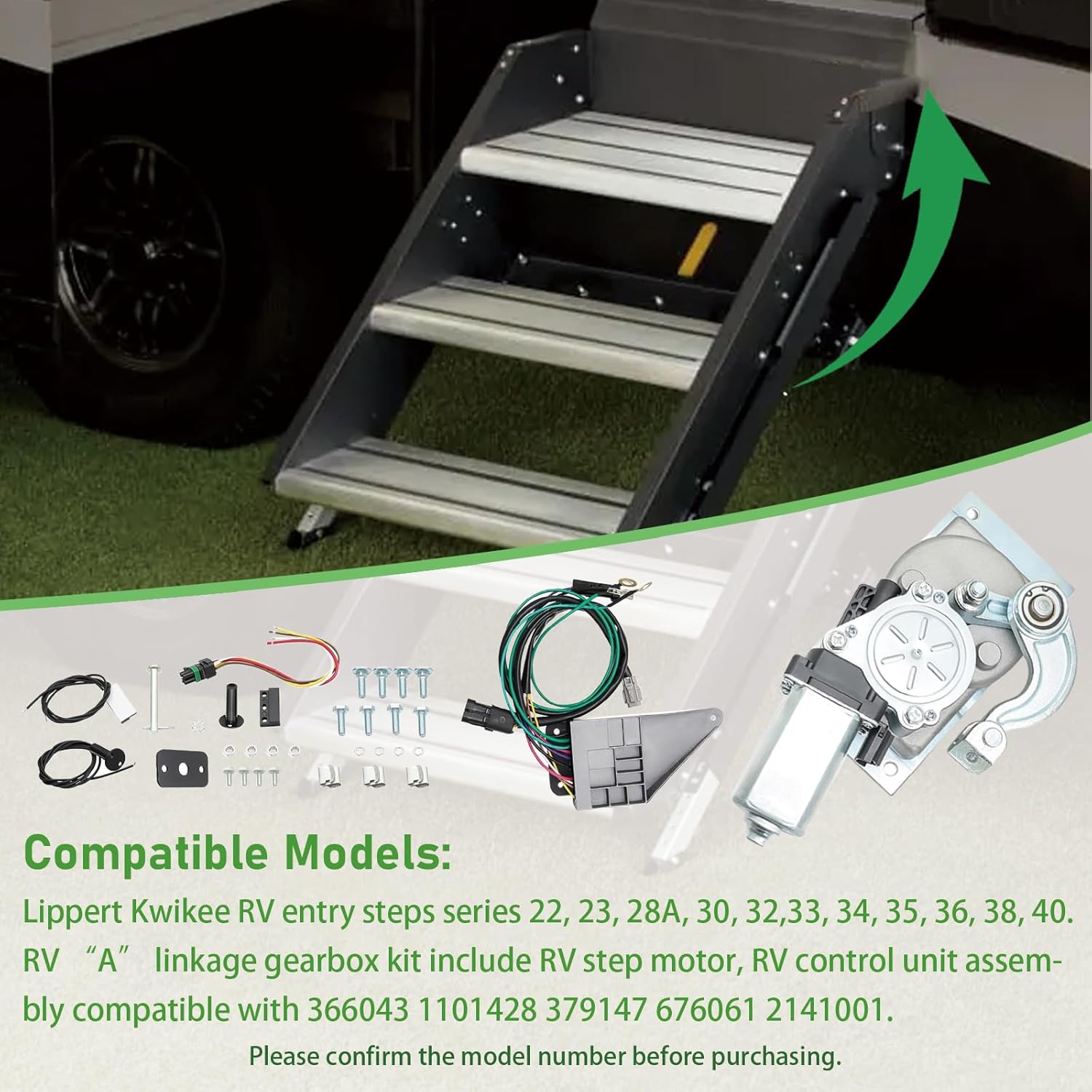 RV Step Motor Conversion Kit for Linkage B fits for Lippert Kwikee Electric Entry Steps Series 28, 31, 37 & 39,Motorhome Power Stair Motor Kit-Replacement Kwikee 379769,909772000