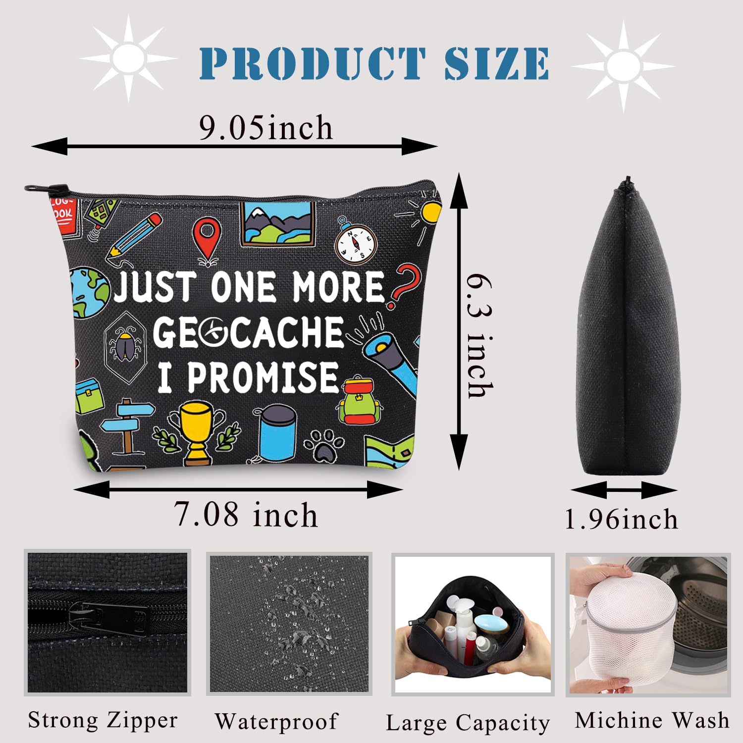 PLITI Funny Geocaching Gift for Geocacher Gift Just one More Geocache I Promise Makeup Bag Outdoor Lover Travel Pouch (More Geocache blU) - Image 2