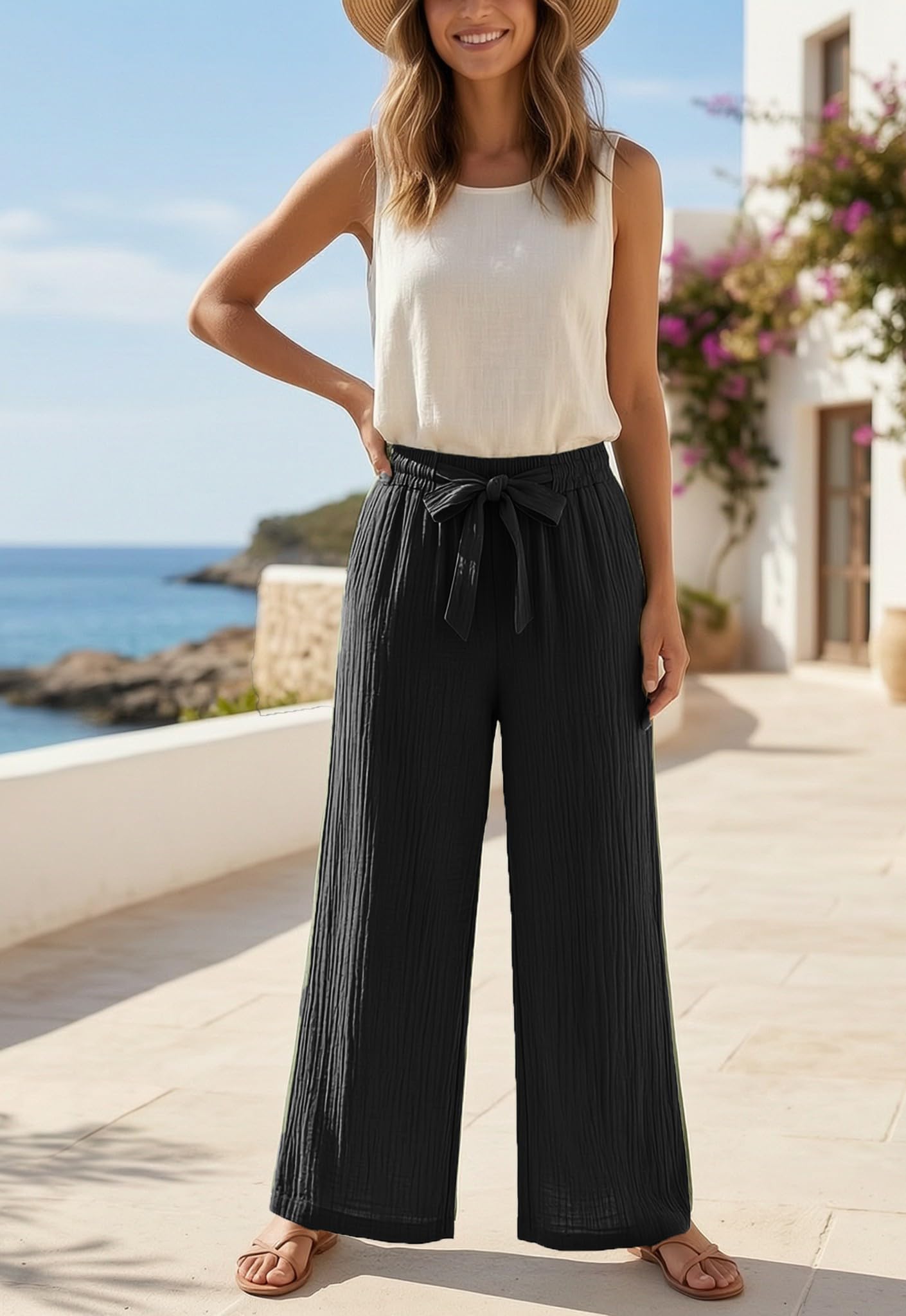Pantaloni Donna Estivi Leggeri Comodi con Elastico in Vita Alta