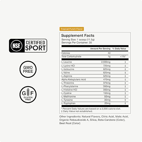 Miniatura 5 de Momentous Vital Aminos  BCAA y EAA  Ponche tropical, 30 porciones