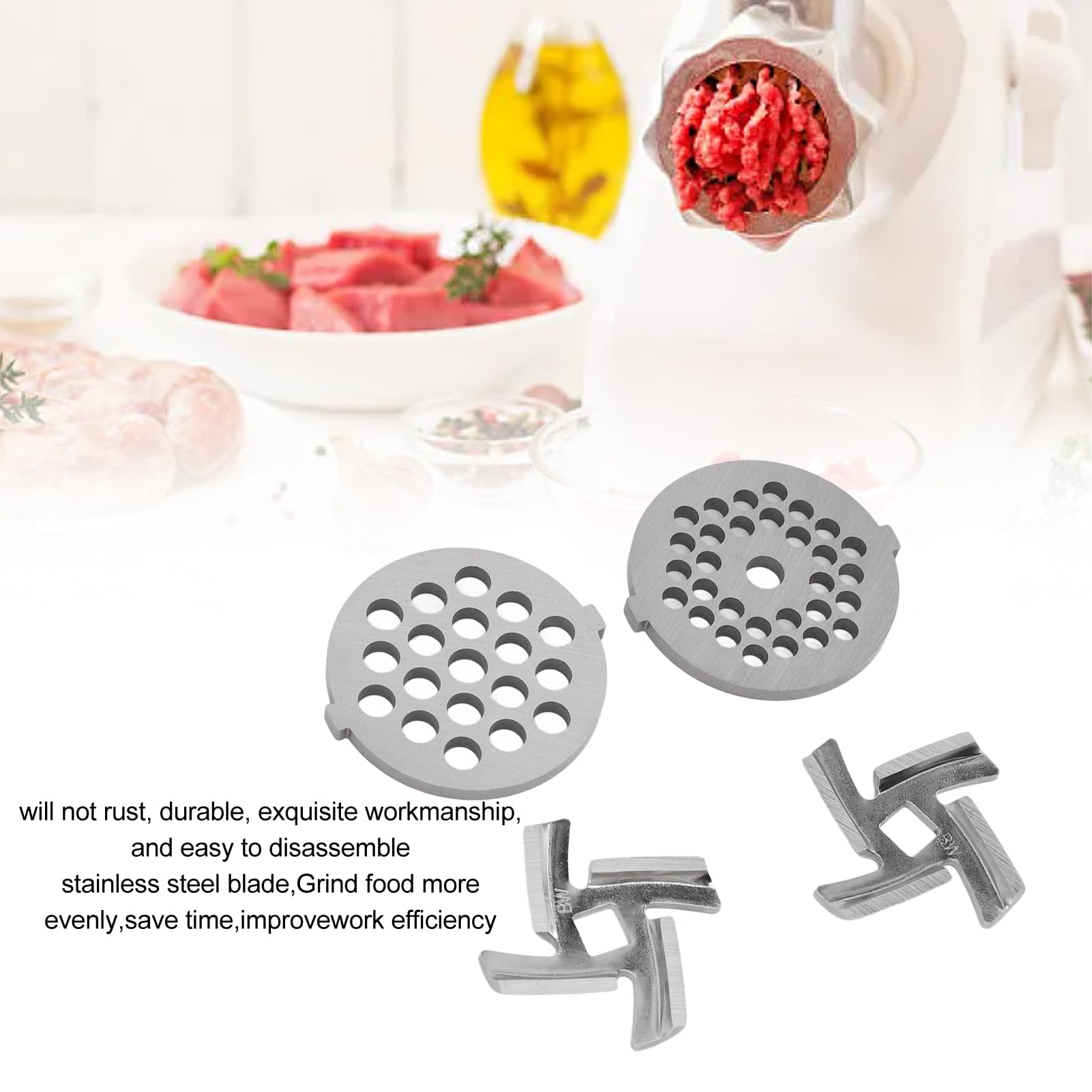 Disques et Lames de Hachoir à Viande en Acier Inoxydable, Pièces de Rechange, 2 Plaques et 2 Lames de Broyeur pour Aliments