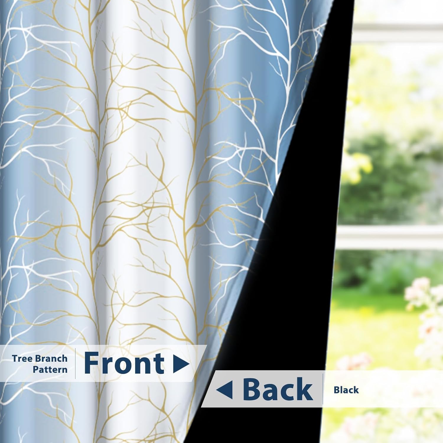 Blue and White Ombre Blackout Curtains 84 Inches Long, Farmhouse Tree Branch Curtains for Living Room Bedroom, Thermal Insulated Drapes with Grommet Top, 2 Panels, 52W x 84L