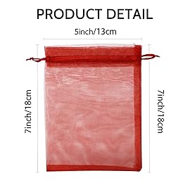 Wudygirl 100PCS Organza Bags 5X7 Inch Favor Bags Jewelry Bags Drawstring for Christmas Candy Wedding Favor Party Baby Shower(Red 5X7)