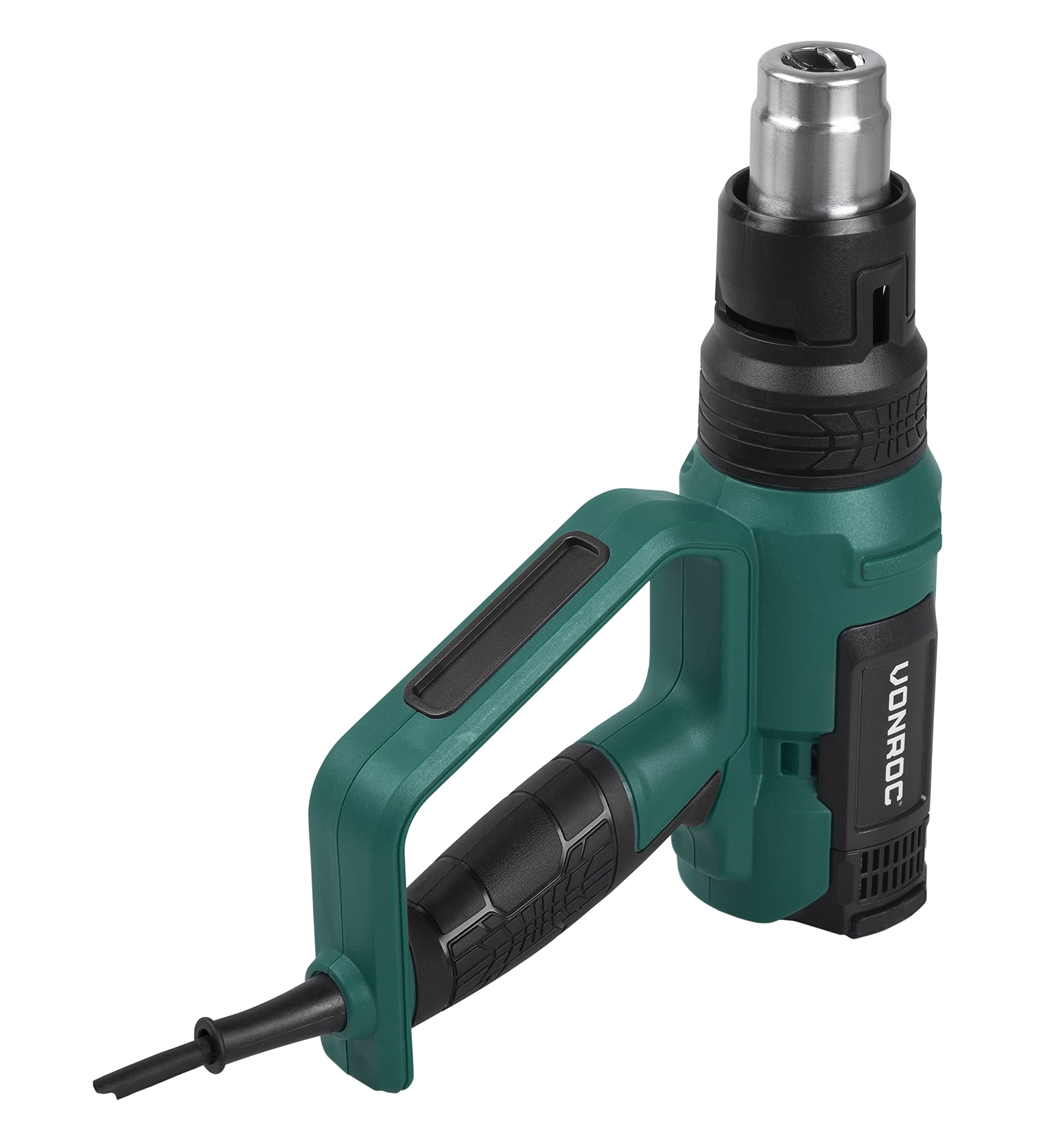 VONROC Décapeur Thermique Professionnel - Pistolet à Air Chaud 2000W – 60 Températures, 5 Positions Débits d'Air – Revêtement Véhicule, Séchage Peinture, Accélérer Fixation - 4 Buses Incluses