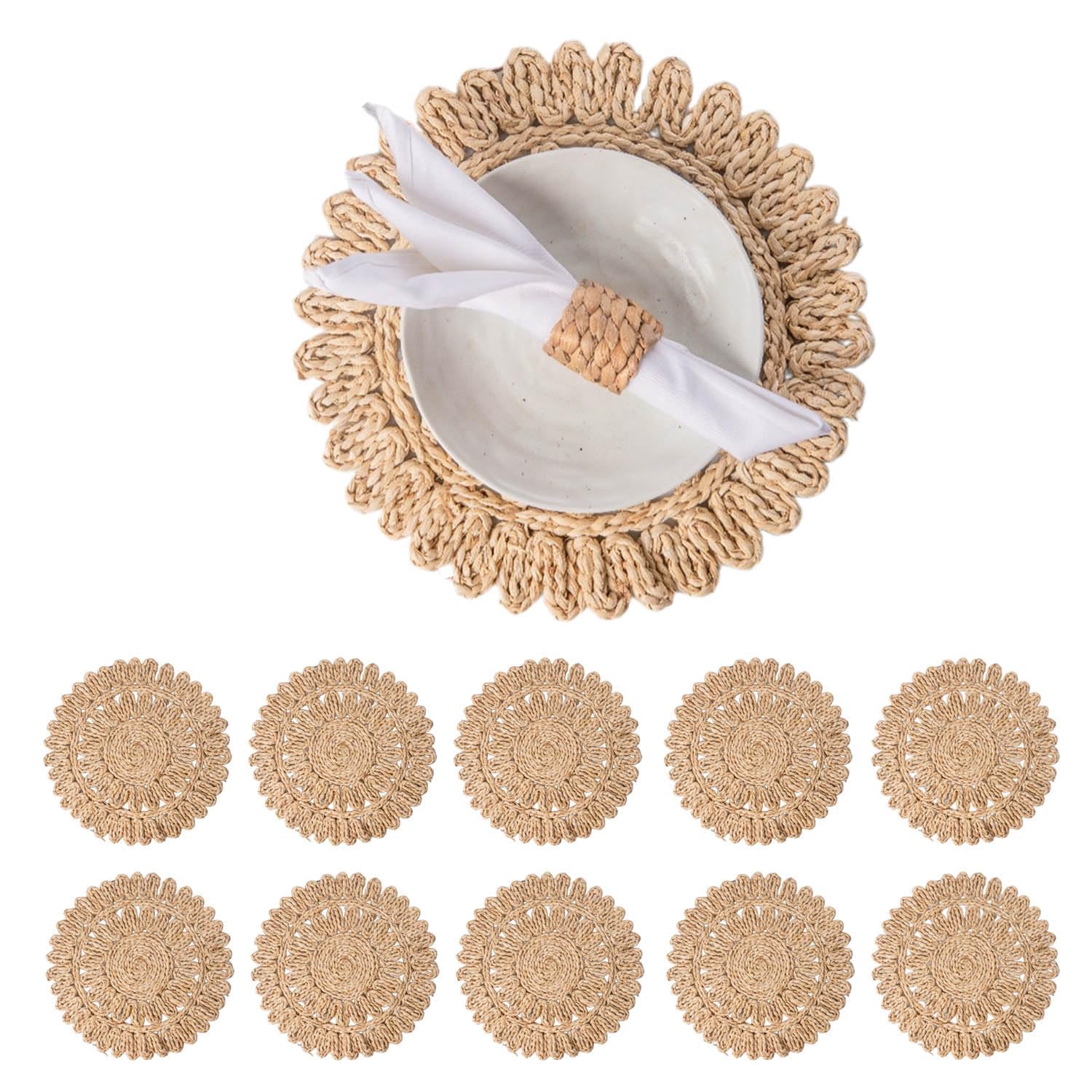 15" Set of 10 Round Woven Corn Husk Placemats by Laquedecraft