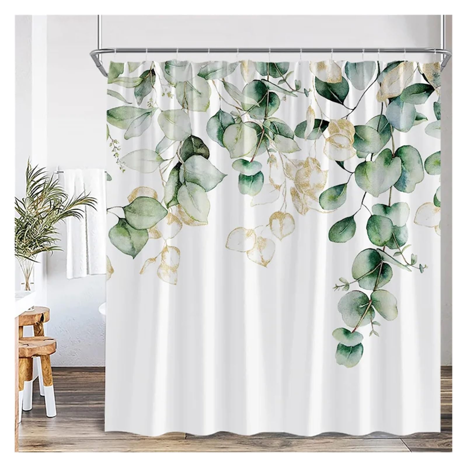 Rideau de douche en tissu haut de gamme motif eucalyptus bleu décoration artistique simple