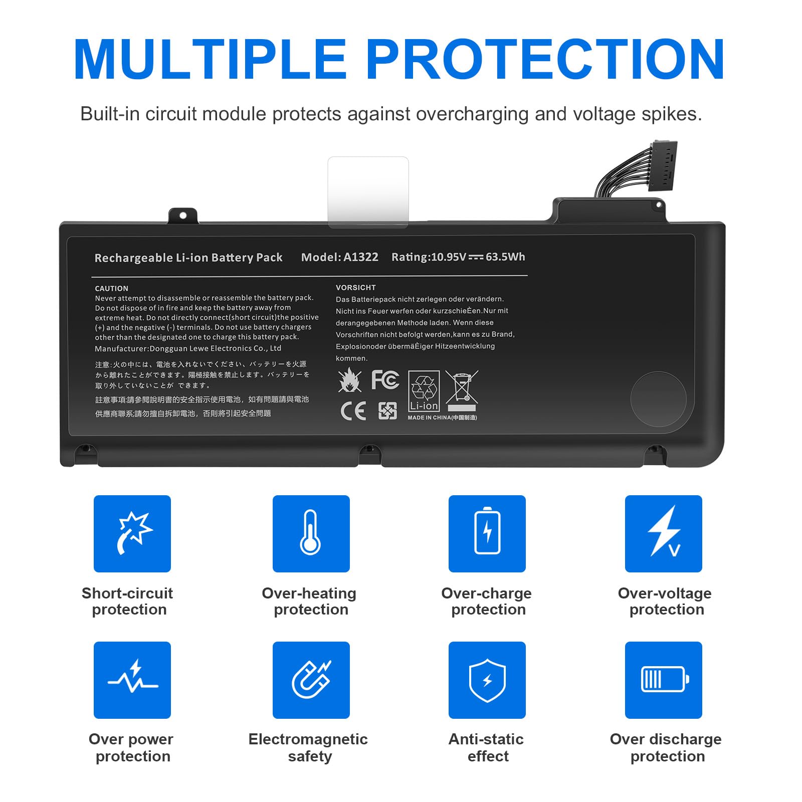 A1278 A1322 Batterie per PC portatili con grande capacità e alte prestazioni e lunga durata per MacBook Pro 13 Inch [2009 2010 2011 2012 Version] [10.95V 65.7Wh]