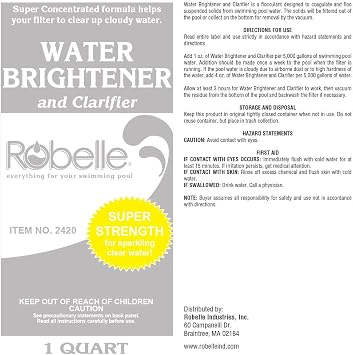 Robelle 1-Quart 4-Pack Premium Water Brightener and Clarifier, Pool Clarifier, Made in USA