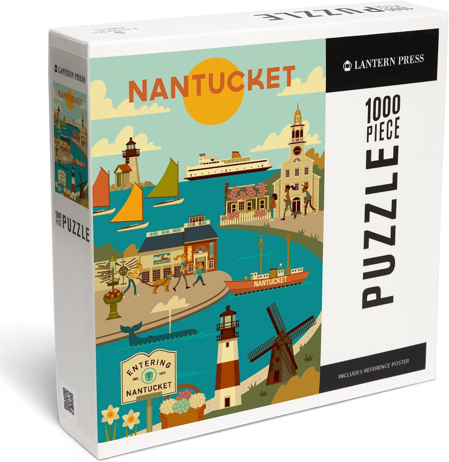 Lantern Press Nantucket Island, Line Drawing 1000 Piece Jigsaw Puzzle for Adults, Made in USA with Reference Poster