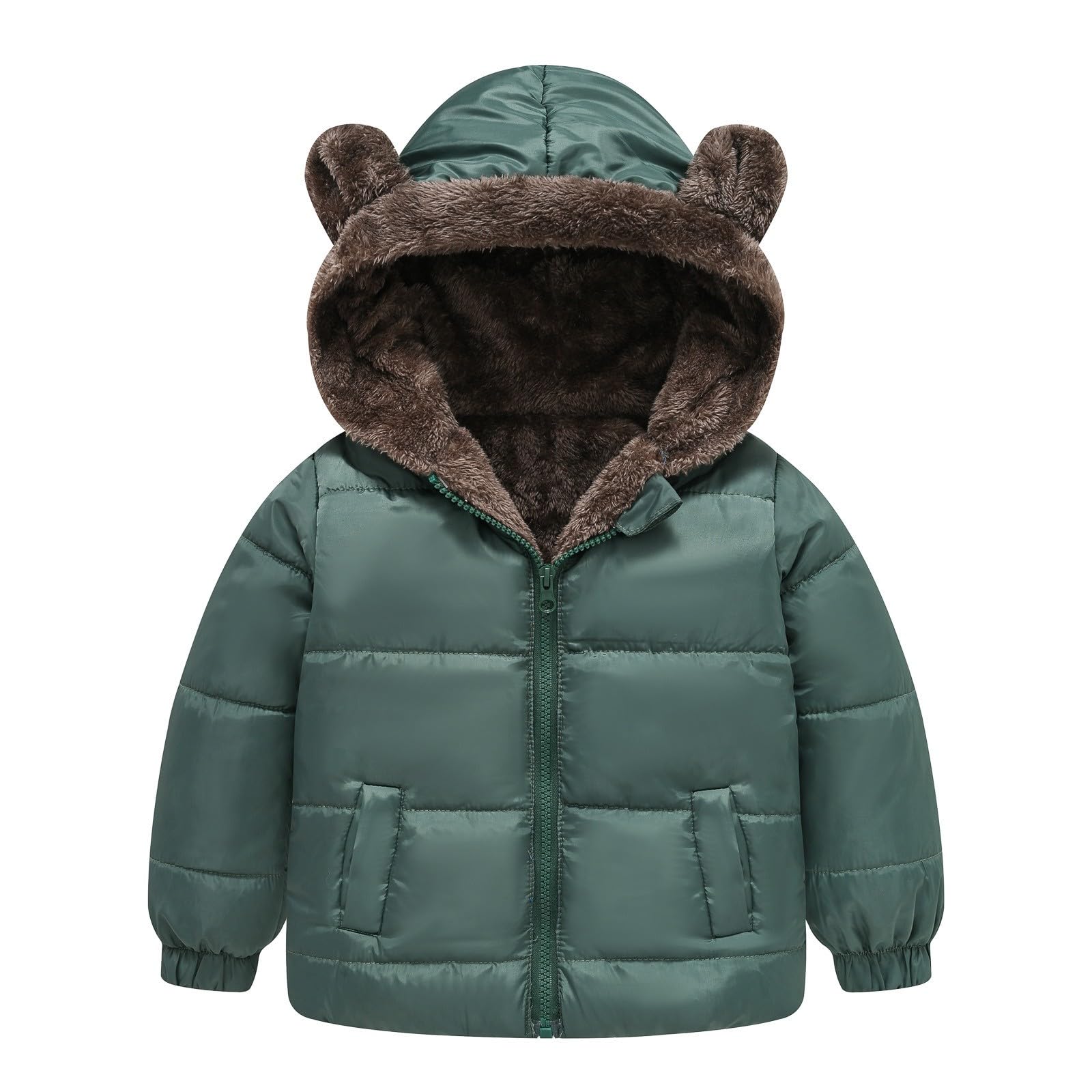 RNTOP Baby Girls Boys Winter Fleece Jackets Toddler Zip Up Bear Ears Hooded Coat Cotton Warm Lined (AG, 3-4 Years)