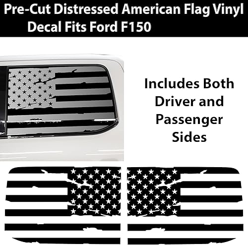 Miniatura 3 de BOGAR TECH DESIGNS Calcomanía de vinilo precortada para ventana lateral envejecida de la bandera estadounidense compatible con Ford F-150 F150