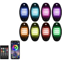 8 Pods RGB LED Rock Lights, Multicolor Bright Underglow Light Kit with APP/RF Remote, LED Neon Lights Underbody Accent for Trucks ATV Golf Cart Jeep Offroad