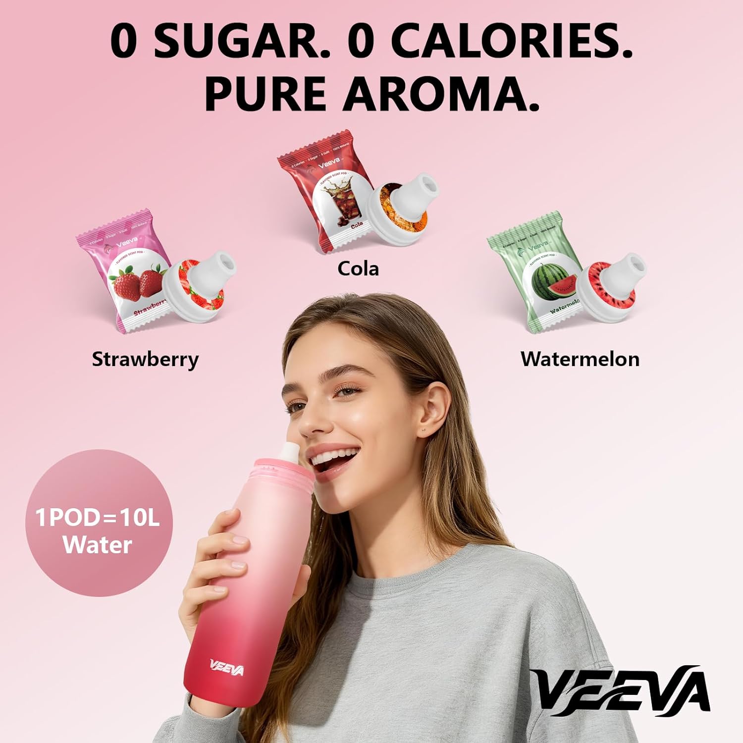 VEEVA Scented Water Bottle (22oz) with 3 aroma pods + straw. Leak-proof, BPA-free, works with carbonation. Perfect for school, gym, sports & daily use. Zero sugar, zero calories, fun hydration for all - Image 3